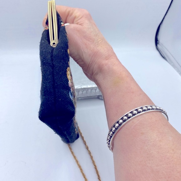 Vintage Walborg Petit Point Floral Tapestry Black Purse Clutch Evening Bag - Picture 4 of 15